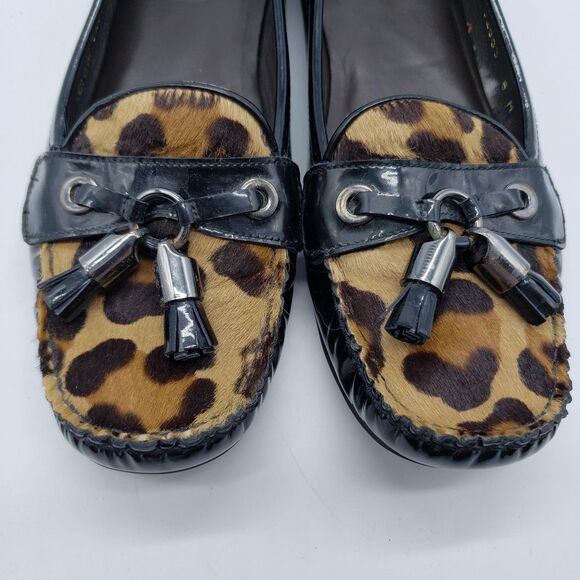 Stuart Weitzman Shoes Womens Size 8 Black Leopard Tassel Loafers Made in Spain - Picture 1 of 12